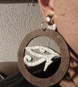 Clip on wooden eye of horus earrings