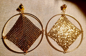 Large gold metal mesh clip on hoops