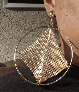 Large gold metal mesh clip on hoops