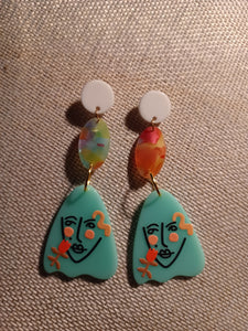 Acrylic pop art clip on earrings