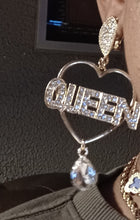 Load image into Gallery viewer, Handmade gold rhinestone Queen clip on earrings
