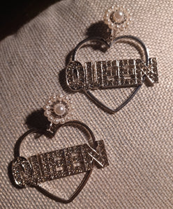 Handmade rhinestone Queen clip on earrings