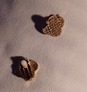 Rhinestone Lucky clover clip on earrings