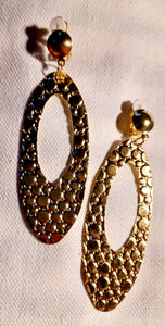 Hammered gold metal clip on hoops