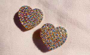 Rhinestone heart clip on earrings