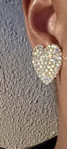 Rhinestone heart clip on earrings