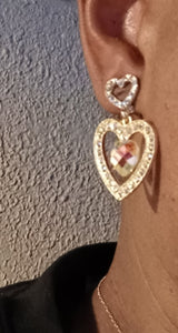 Clip on rhinestone heart dangle earrings