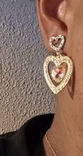 Load image into Gallery viewer, Clip on rhinestone heart dangle earrings
