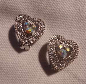 Rhinestone Mickey Mouse heart clip on earrings