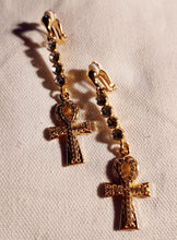 Load image into Gallery viewer, Handmade rhinestone ankh clip on earrings
