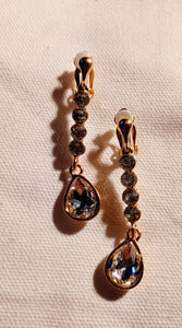 Handmade rhinestone dangle clip on earrings