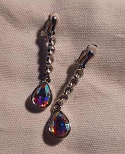 Handmade rhinestone dangle clip on earrings