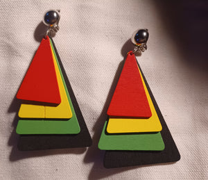 Afrocentric Wooden Handmade Clip On Earrings