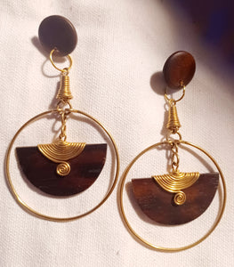 Handmade wood and brass clip on earrings