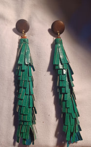 Handmade leather tassel clip on earrings