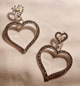 Clip on rhinestone heart earrings