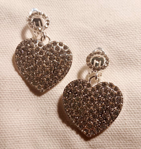 Clip on rhinestone heart earrings