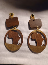 Load image into Gallery viewer, Handmade afrocentric Africa clip on earrings
