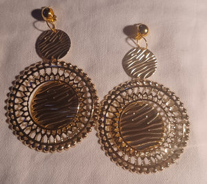 Hammered metal disc clip on earrings 4 inch