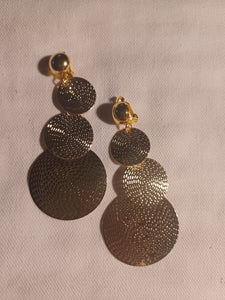 Hammered metal disc clip on earrings 2.5 inch