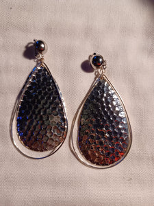 Hammered metal disc clip on earrings 3 inch