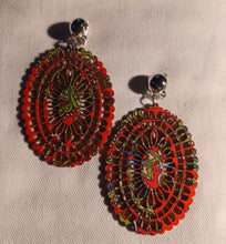 Load image into Gallery viewer, Handmade silk and wood boho earrings clip on
