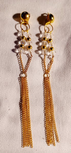 Handmade long metal and chain clip on earrings