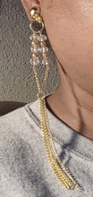 Load image into Gallery viewer, Handmade long metal and chain clip on earrings

