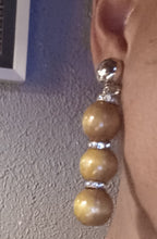Load image into Gallery viewer, Wood bead and rhinestone clip on earrings
