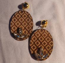 Load image into Gallery viewer, Boho wood and rhinestone clip on earrings
