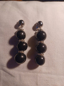 Wood bead and rhinestone clip on earrings