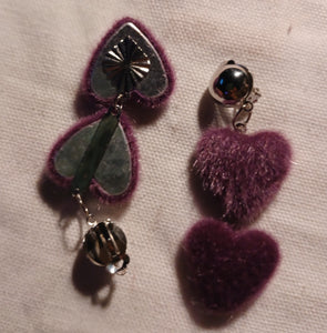 Faux fur clip on heart earrings