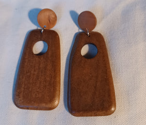 Hand carved minimalist wood clip on earrings