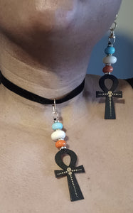 Clip on Handmade Ankh Necklace Set with Clip on Earrings