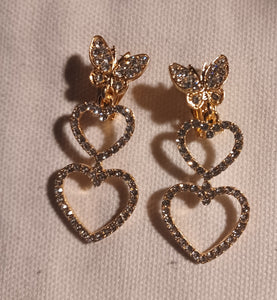 Small Rhinestone heart clip on earrings