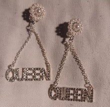 Load image into Gallery viewer, Handmade Queen nameplate clip on earrings
