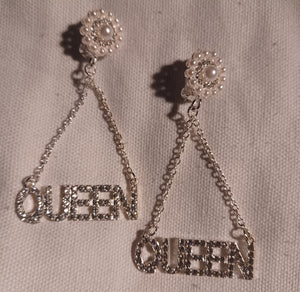Handmade Queen nameplate clip on earrings