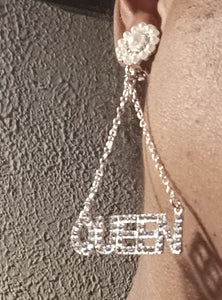 Handmade Queen nameplate clip on earrings