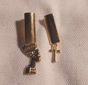 Small Assymetric Nefertiti and Ankh earrings