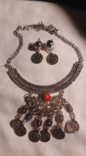 Load image into Gallery viewer, Bohemian Collar Coin Necklace and clip on earrings
