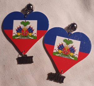 Clip on Love Haiti wooden earrings