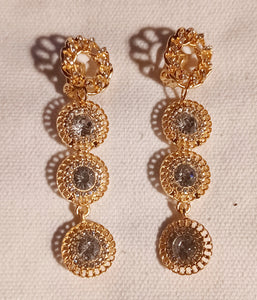 Handmade rhinestone dangle clip on earrings