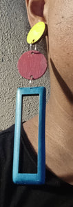 Colorblock clip on wood earrings