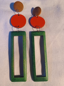 Colorblock clip on wood earrings