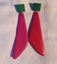 Load image into Gallery viewer, Handcarved geometric wood clip on earrings
