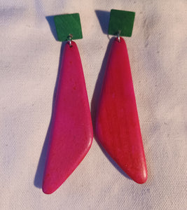 Handcarved geometric wood clip on earrings