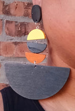 Load image into Gallery viewer, Handmade Clip on geometric wood clip on earrings
