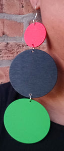Extra long wooden disc clip on earrings
