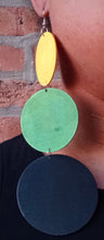 Load image into Gallery viewer, Extra long wooden disc clip on earrings
