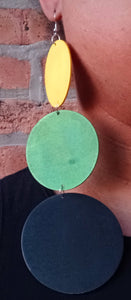 Extra long wooden disc clip on earrings
